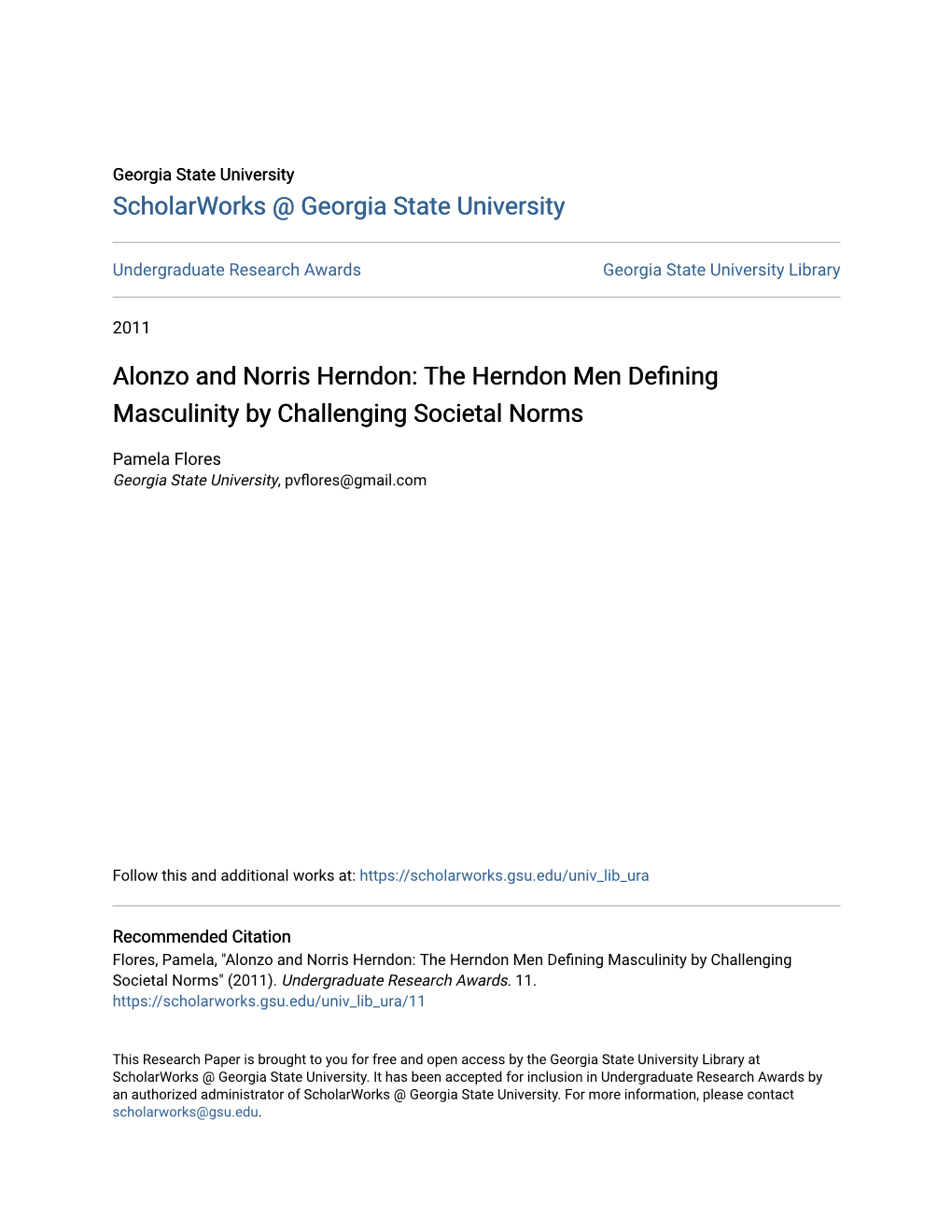 Alonzo and Norris Herndon: the Herndon Men Defining Masculinity by Challenging Societal Norms