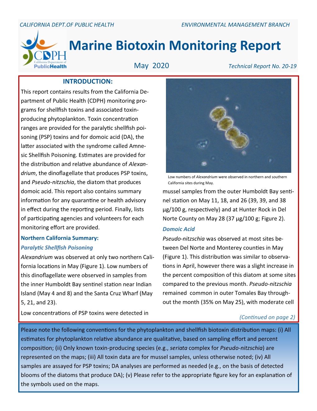 CDPH Marine Biotoxin Monitoring Monthly Report, May 2020
