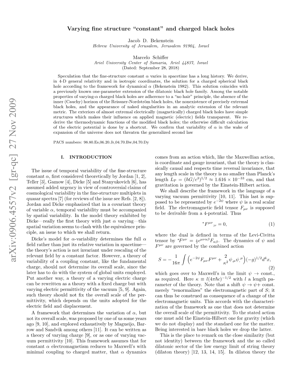 Varying Fine Structure" Constant" and Charged Black Holes