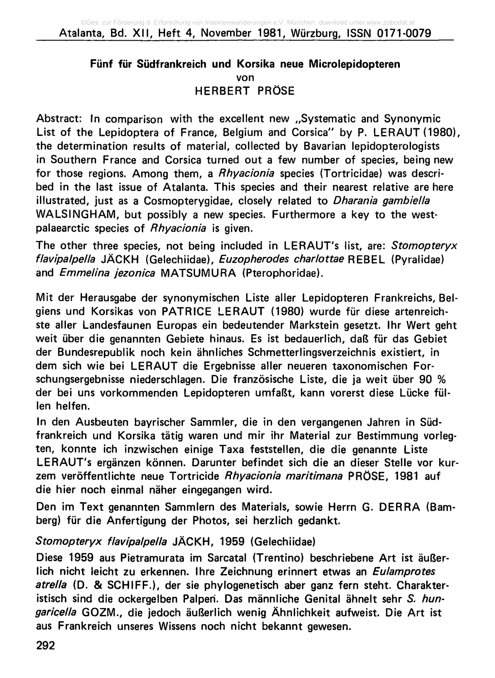 Atalanta, Bd. X II, Heft 4, November 1981, Würzburg, ISSN 0171-0079