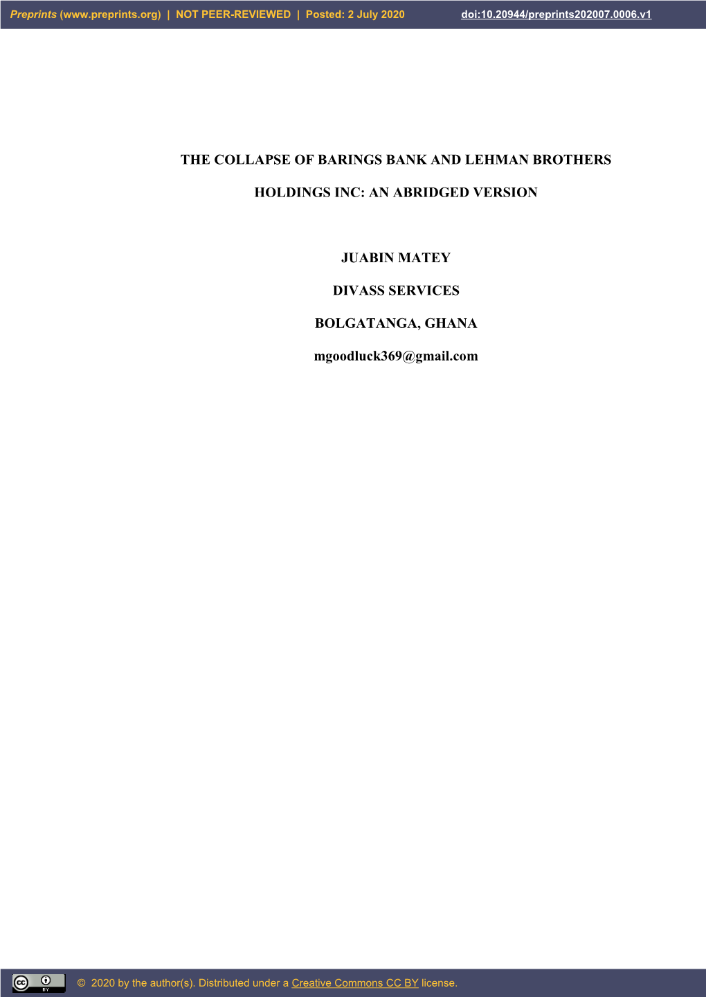 The Collapse of Barings Bank and Lehman Brothers