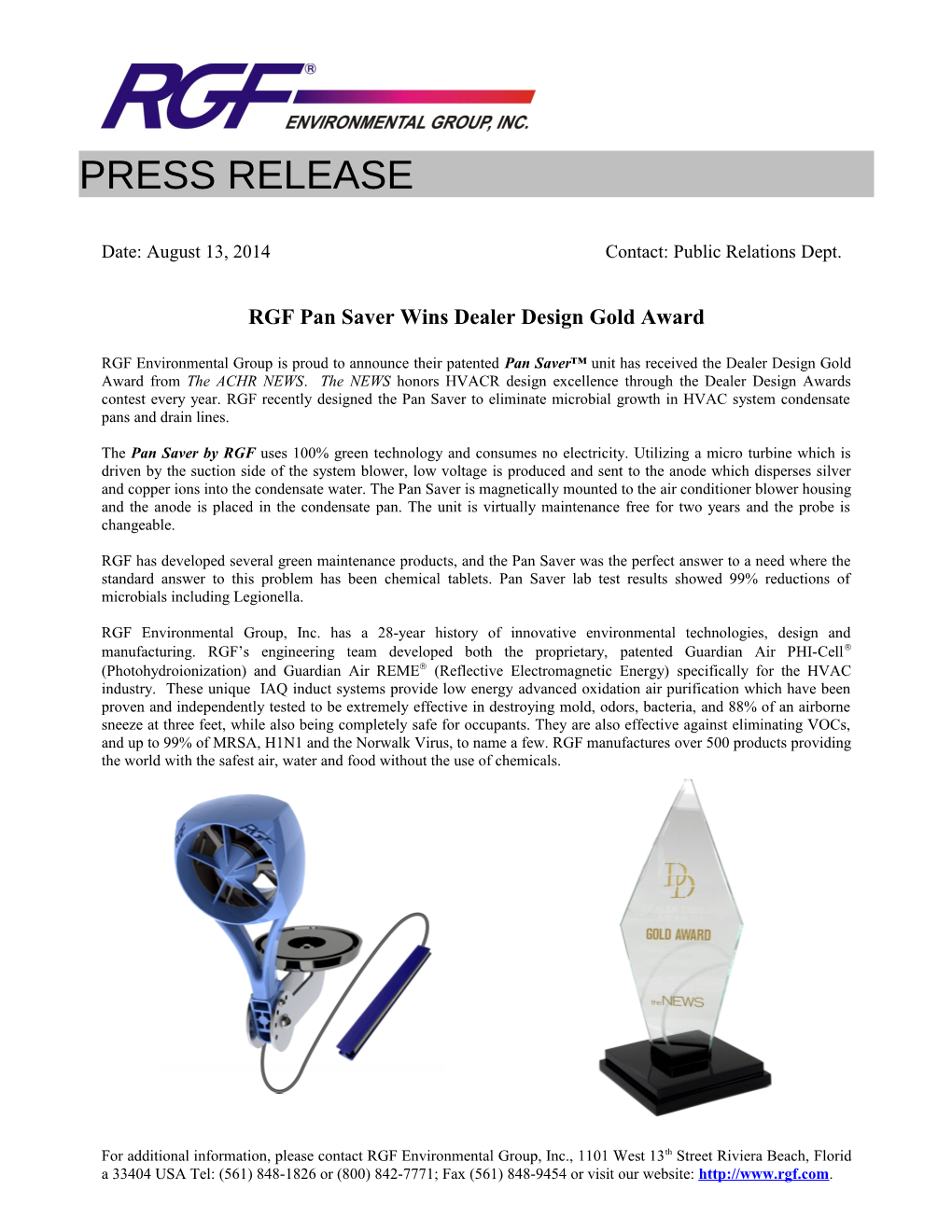RGF Pan Saver Wins Dealer Design Gold Award