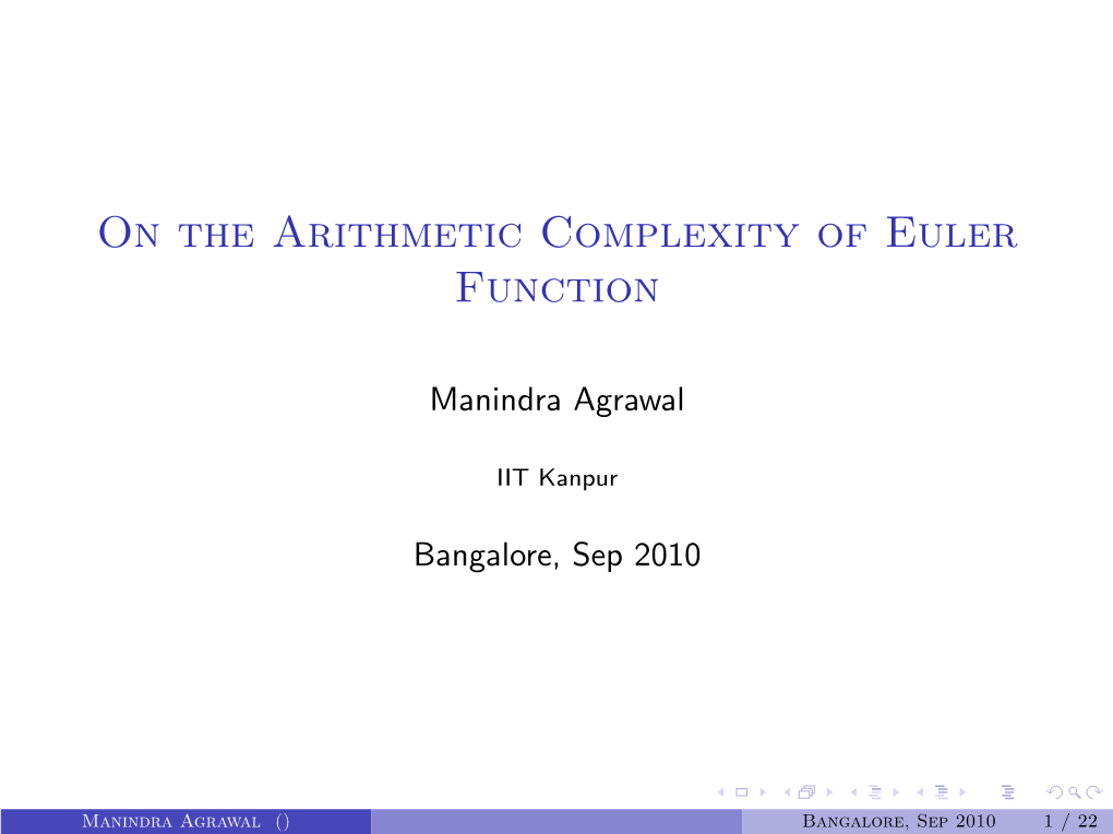 On the Arithmetic Complexity of Euler Function