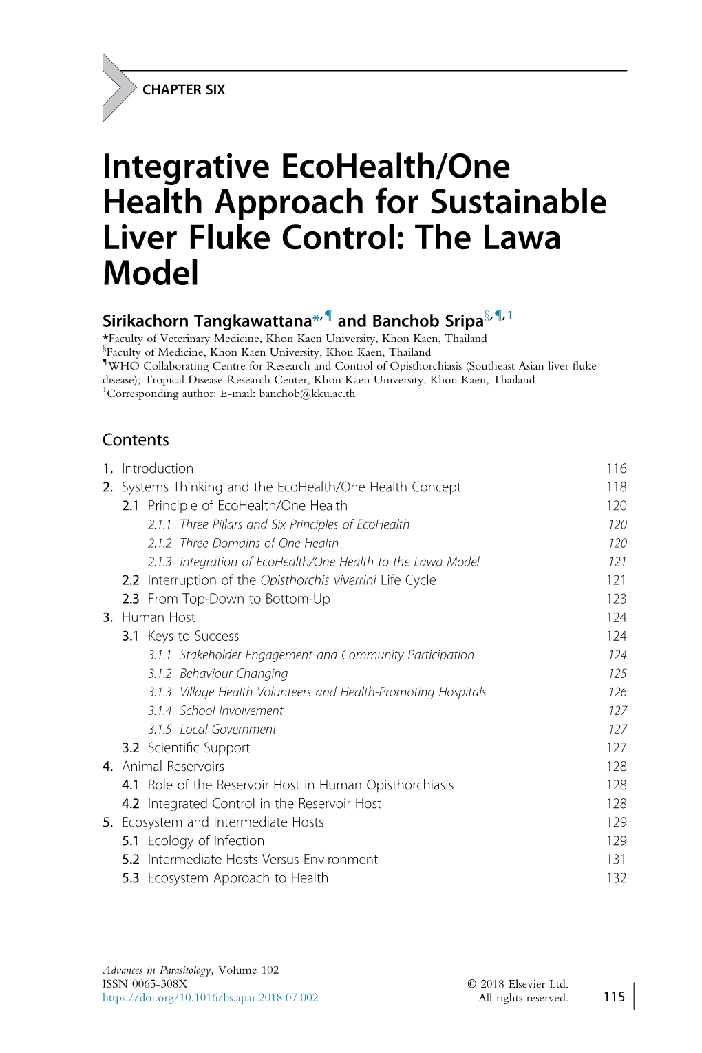 Integrative Ecohealth/One Health Approach for Sustainable Liver Fluke Control: the Lawa Model