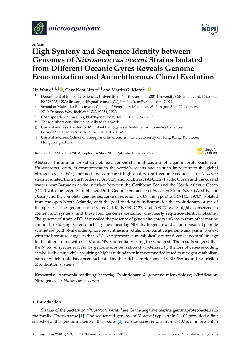 High Synteny and Sequence Identity Between Genomes Of