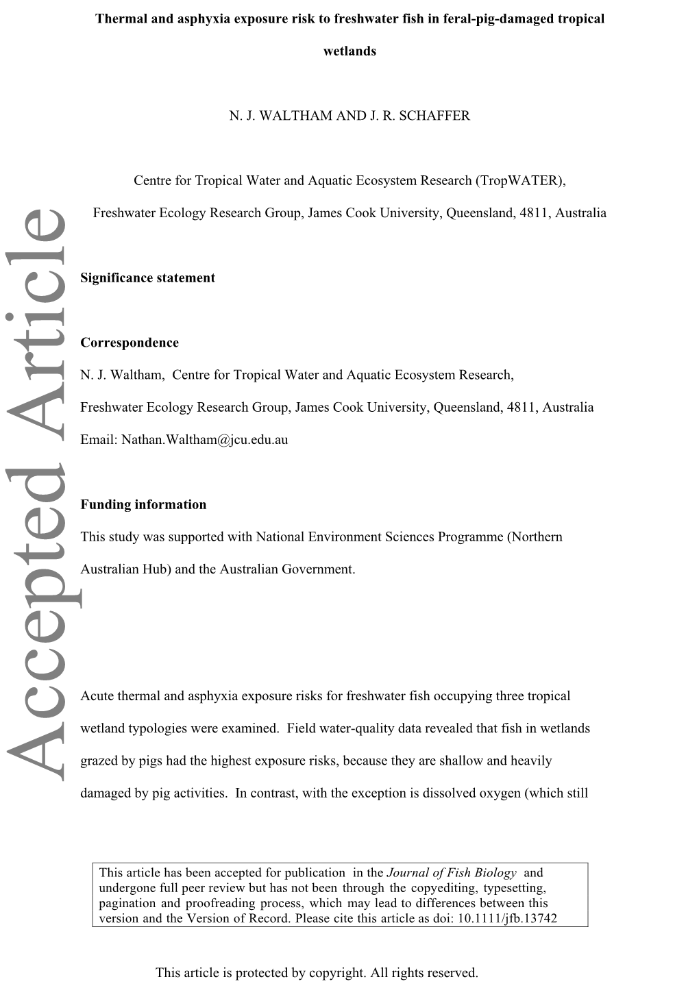 Thermal and Asphyxia Exposure Risk to Freshwater Fish in Feral-Pig-Damaged Tropical Wetlands