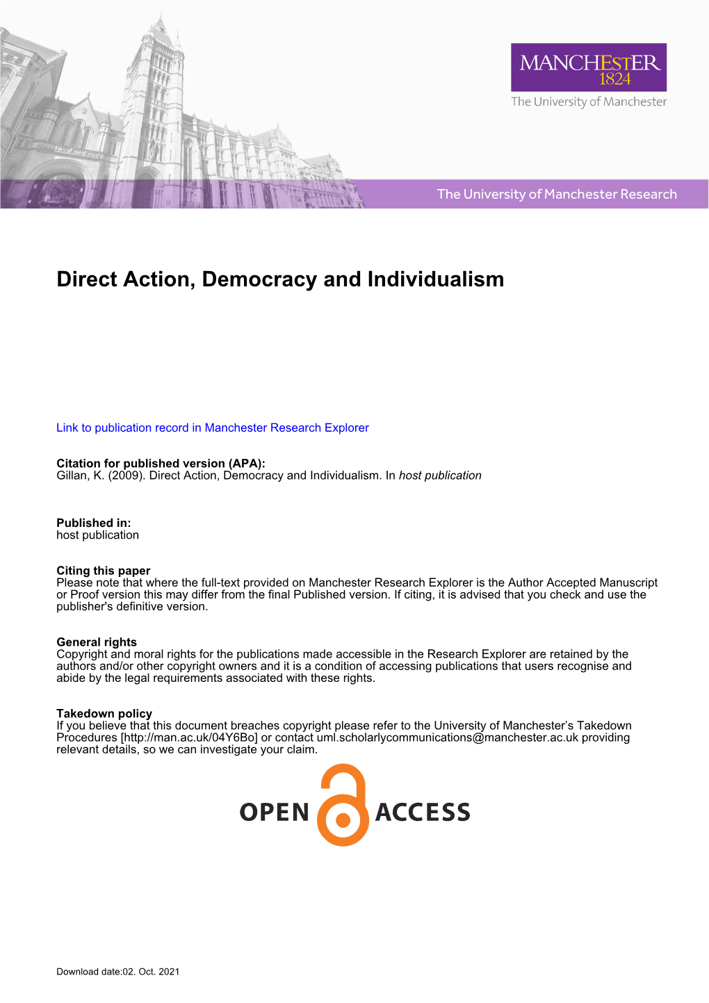 Direct Action, Democracy and Individualism