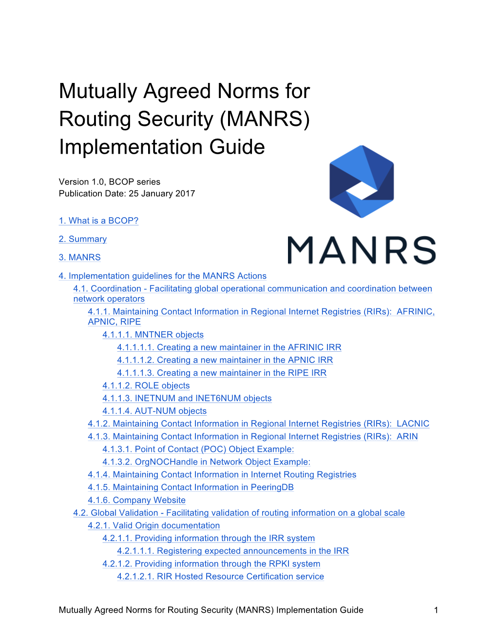 Mutually Agreed Norms for Routing Security (MANRS) Implementation Guide