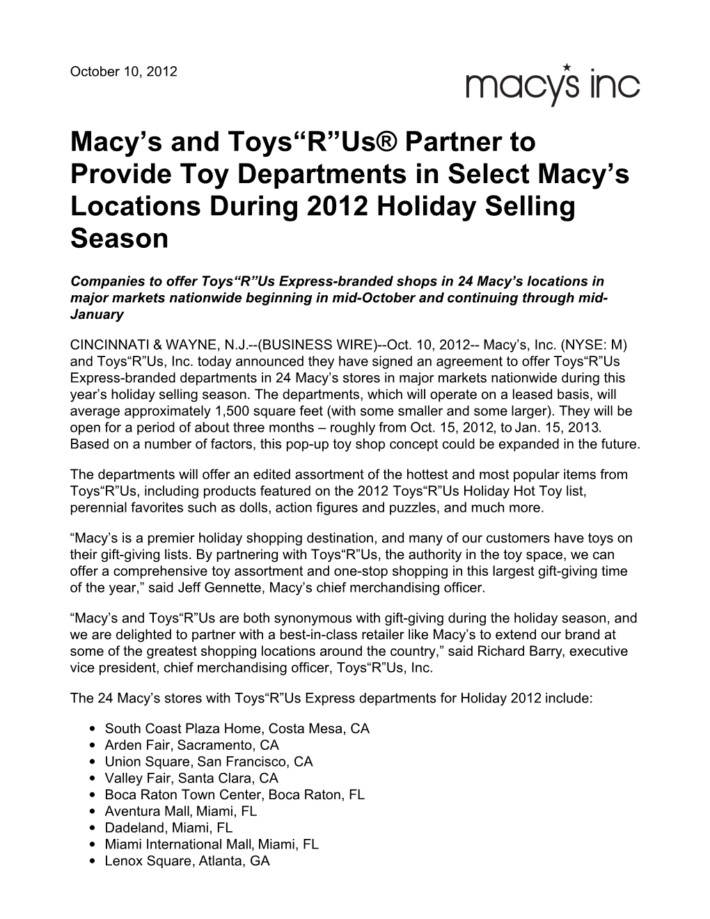 Macy's and Toys“R”