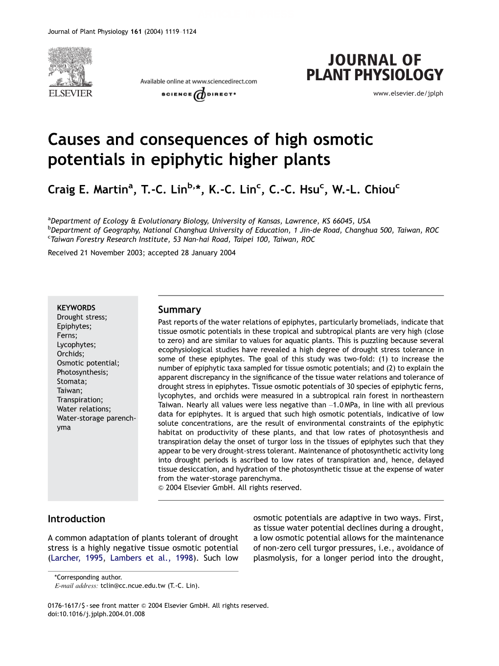 Causes and Consequences of High Osmotic Potentials in Epiphytic Higher Plants