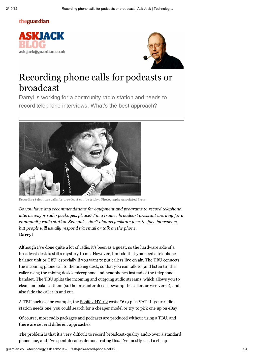 Recording Phone Calls for Podcasts Or Broadcast | Ask Jack | Technolog…