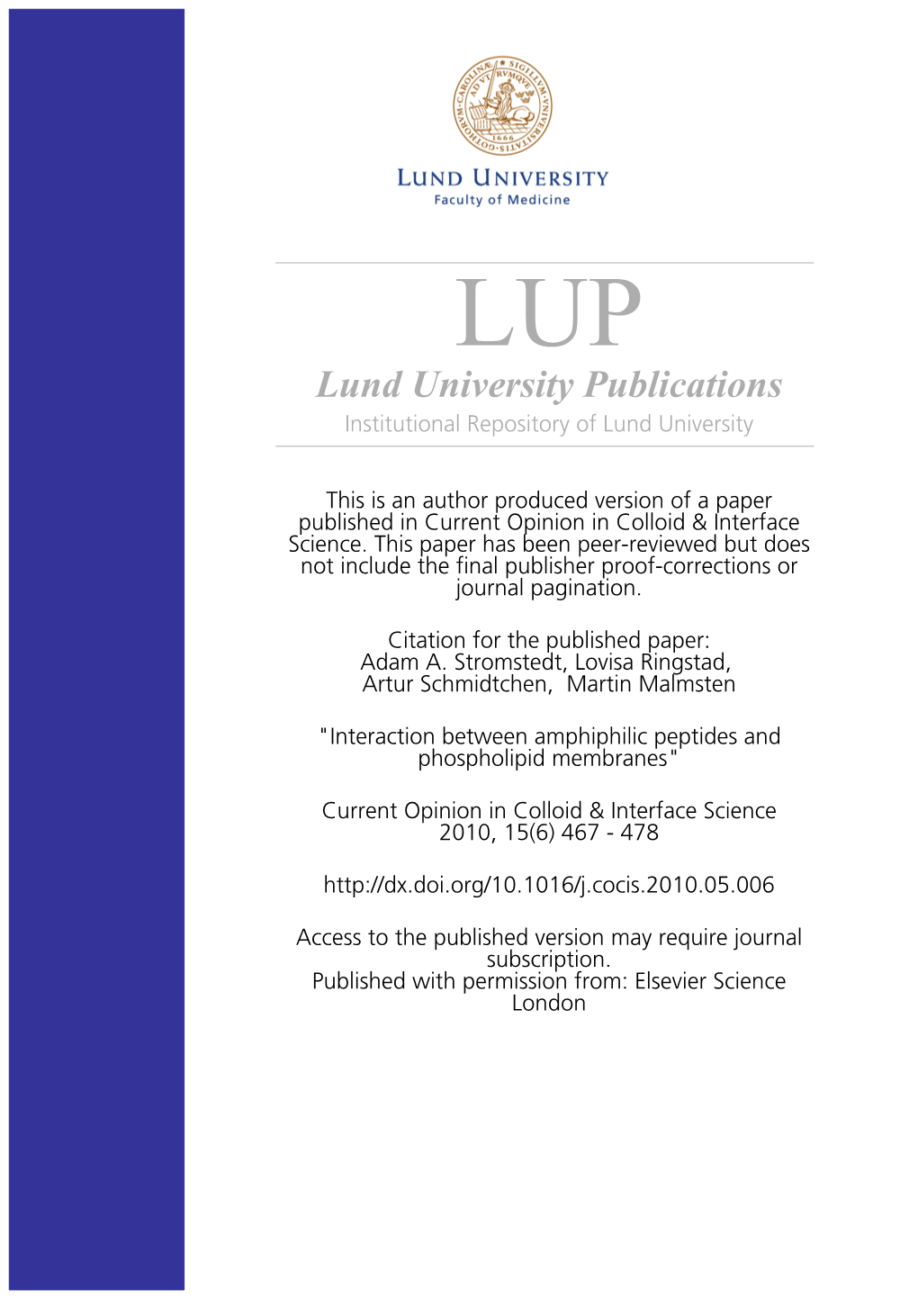 Lund University Publications Institutional Repository of Lund University