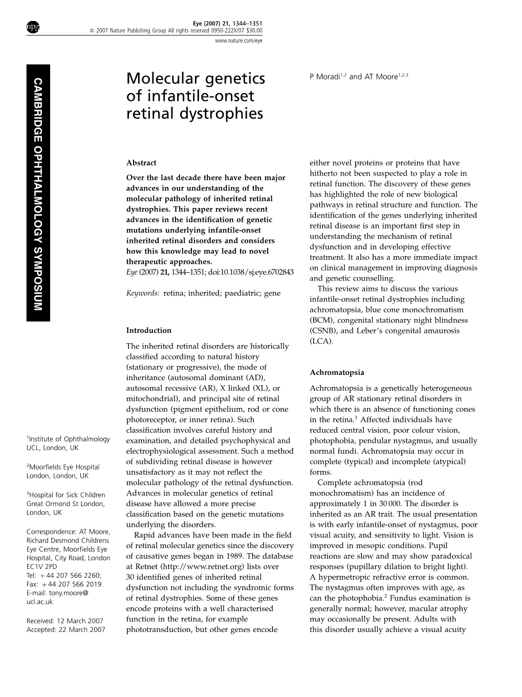 Molecular Genetics of Infantile-Onset Retinal Dystrophies