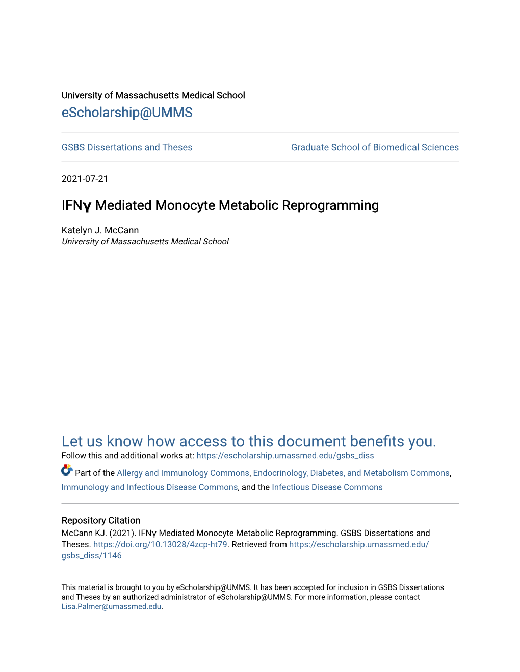 Ifnγ Mediated Monocyte Metabolic Reprogramming