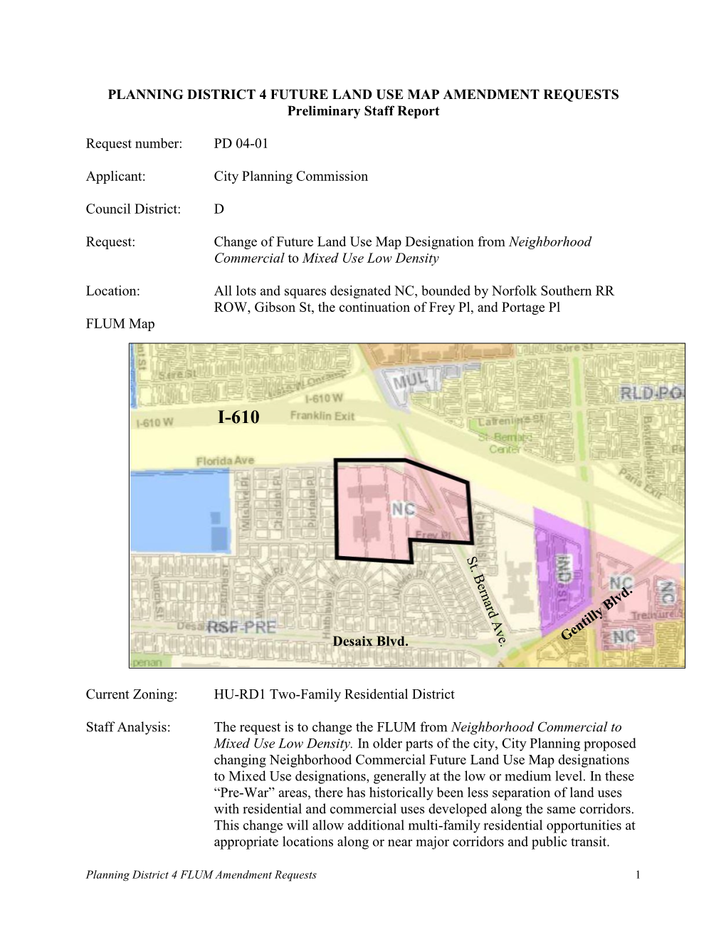 PLANNING DISTRICT 4 FUTURE LAND USE MAP AMENDMENT REQUESTS Preliminary Staff Report Request Number