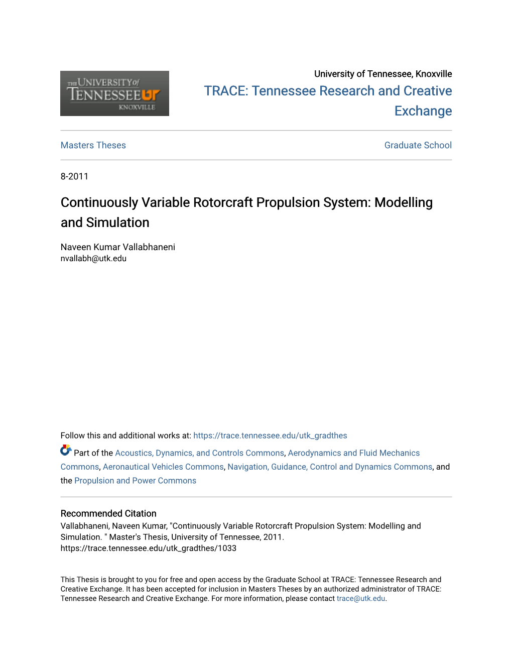 Continuously Variable Rotorcraft Propulsion System: Modelling and Simulation