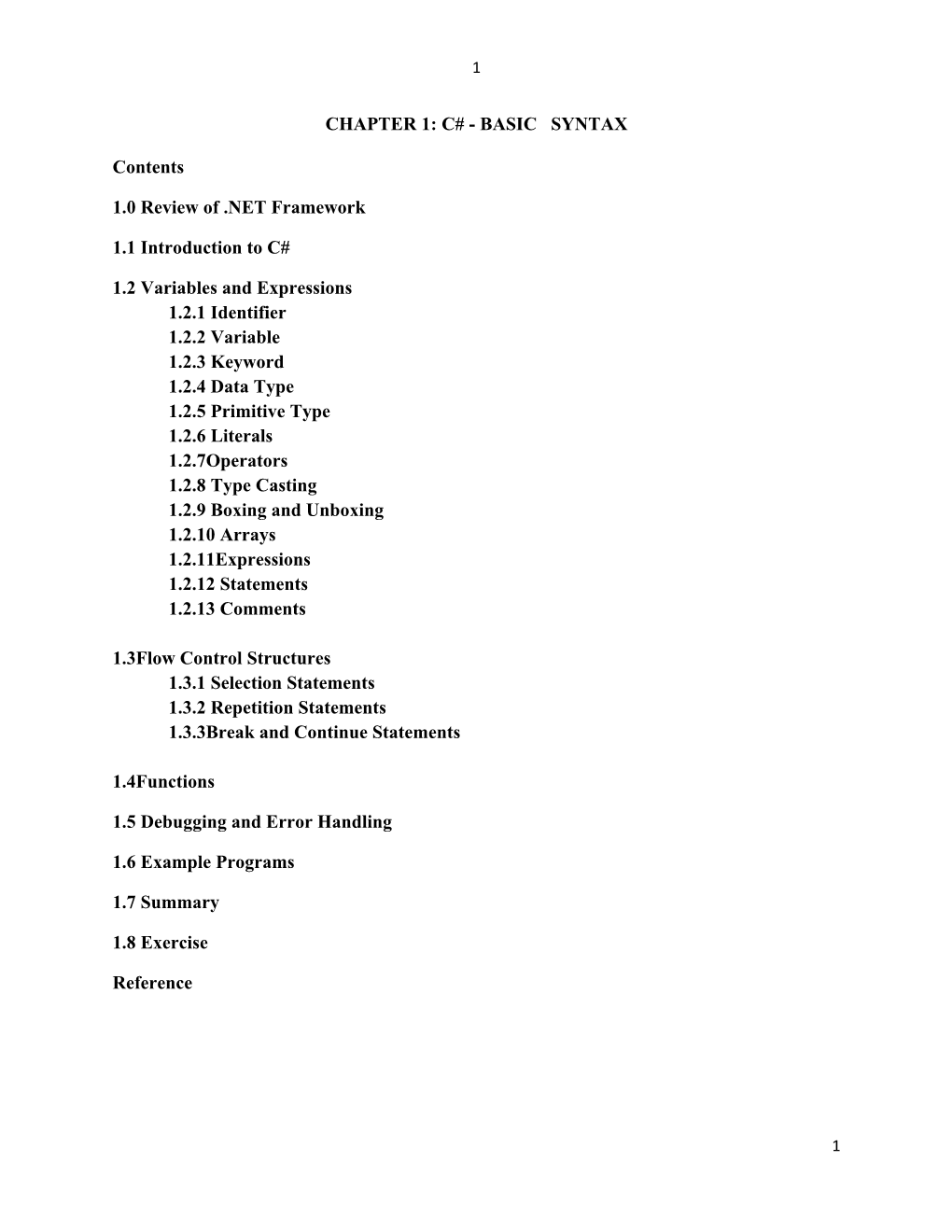 Chapter 1: C# - Basic Syntax