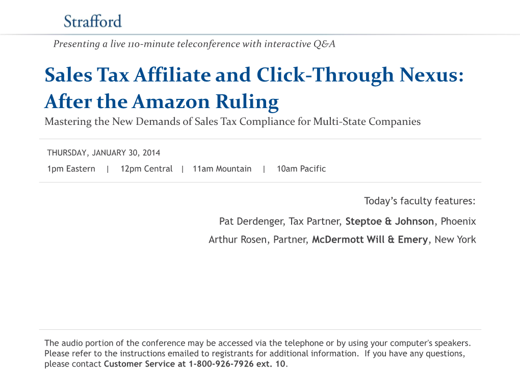 Sales Tax Affiliate and Click-Through Nexus: After the Amazon Ruling Mastering the New Demands of Sales Tax Compliance for Multi-State Companies