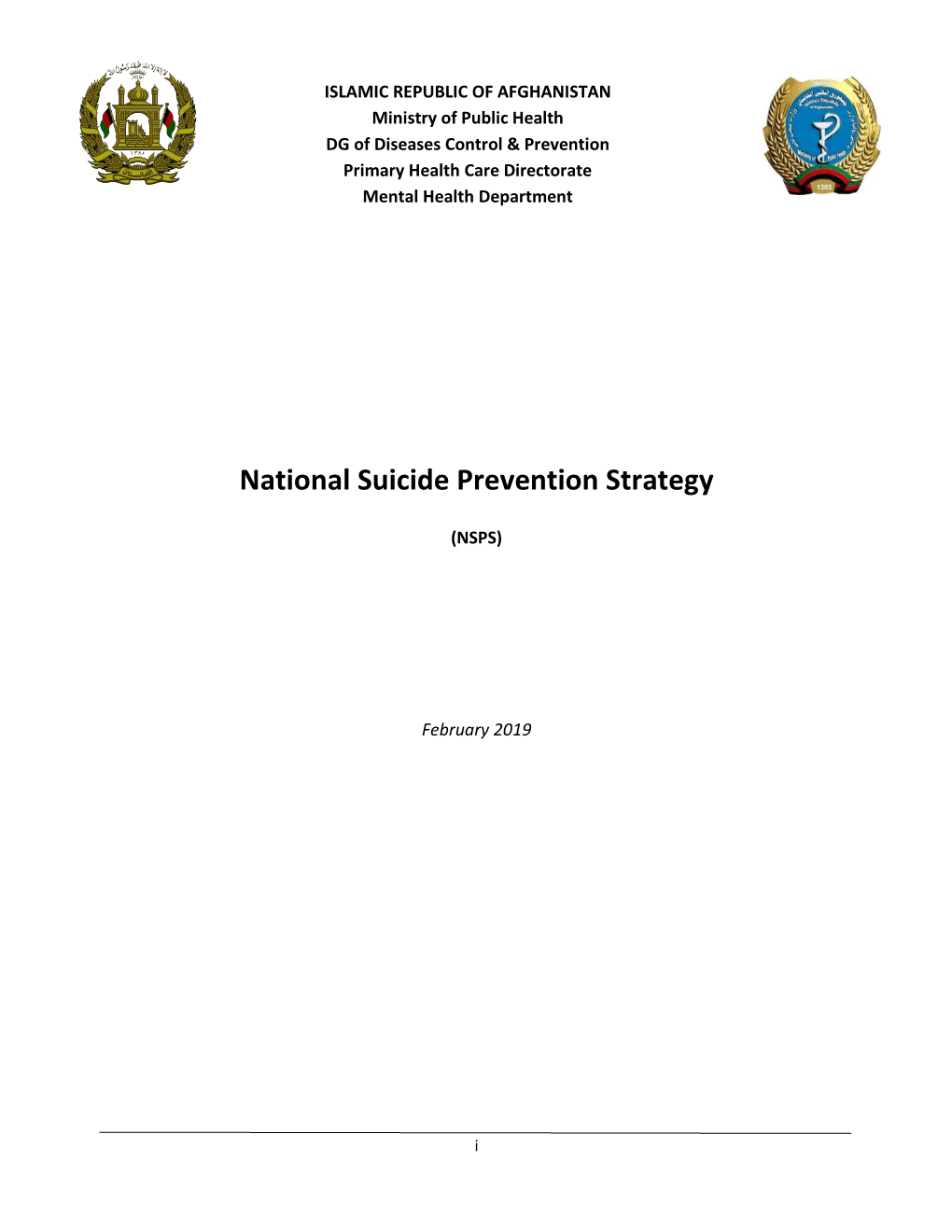 National Suicide Prevention Strategy for Afghanistan 2019