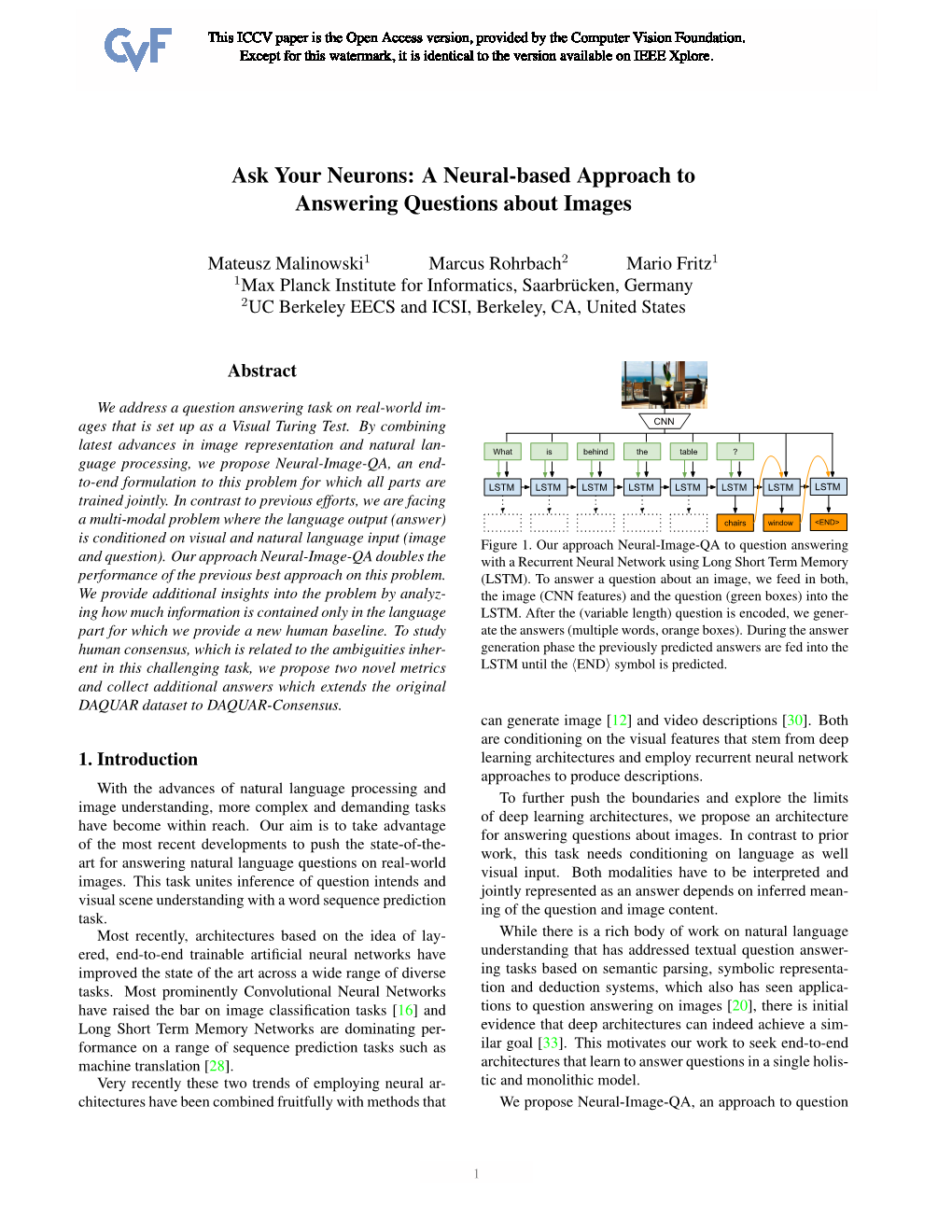 A Neural-Based Approach to Answering Questions About Images