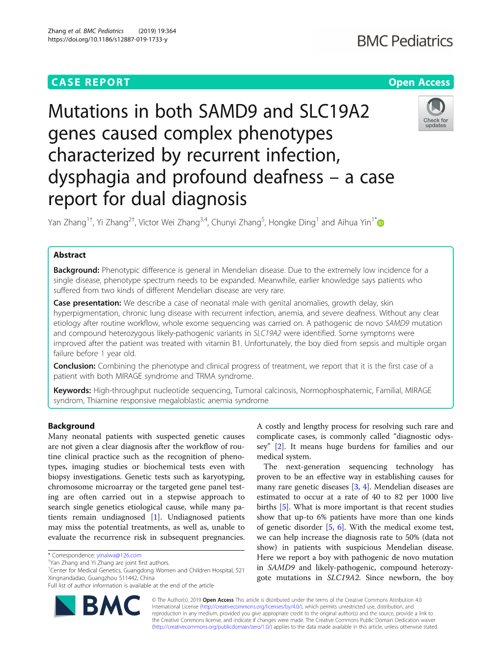 Mutations in Both SAMD9 and SLC19A2 Genes Caused Complex