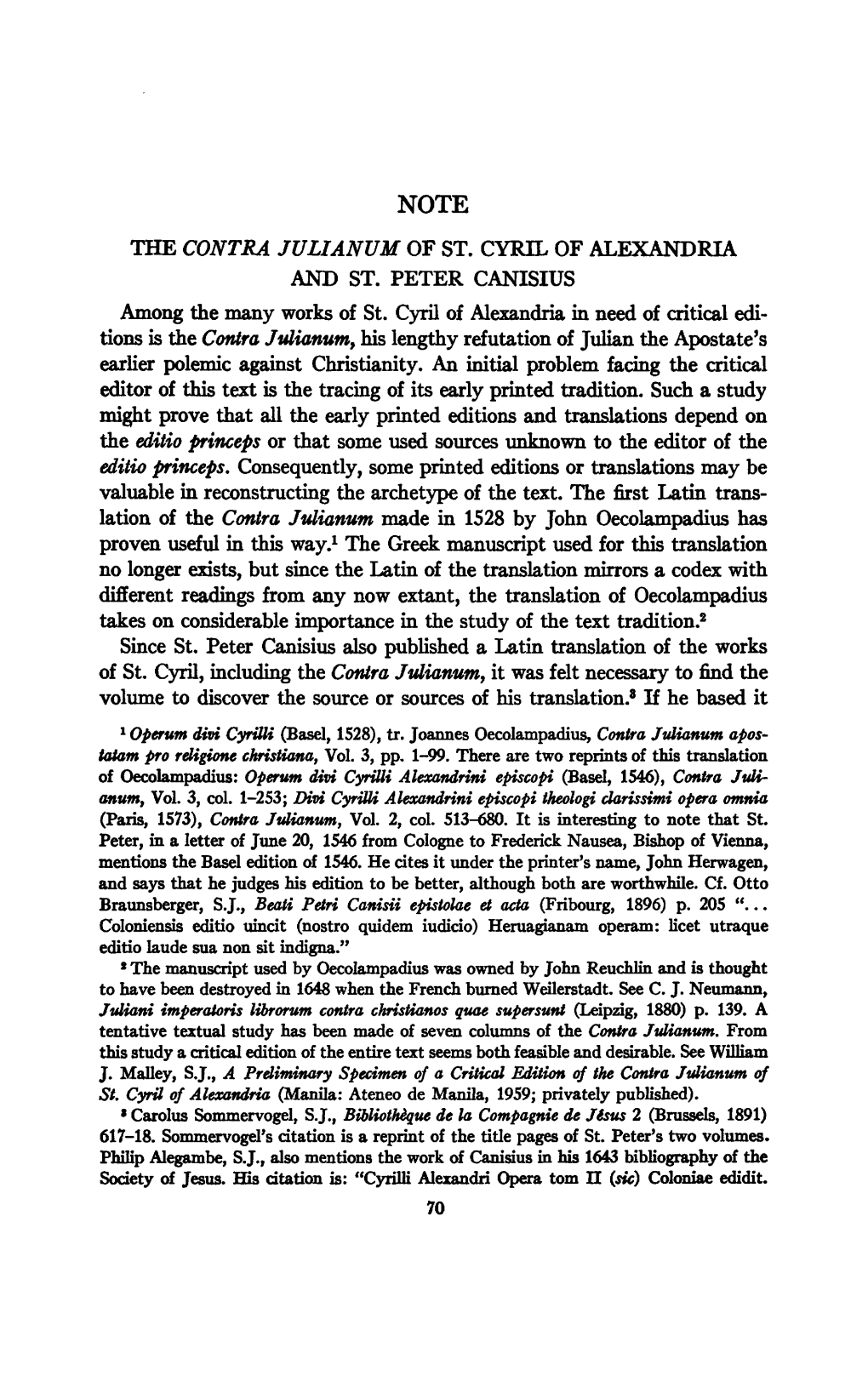 The Contra Julianum of St. Cyril of Alexandria and St