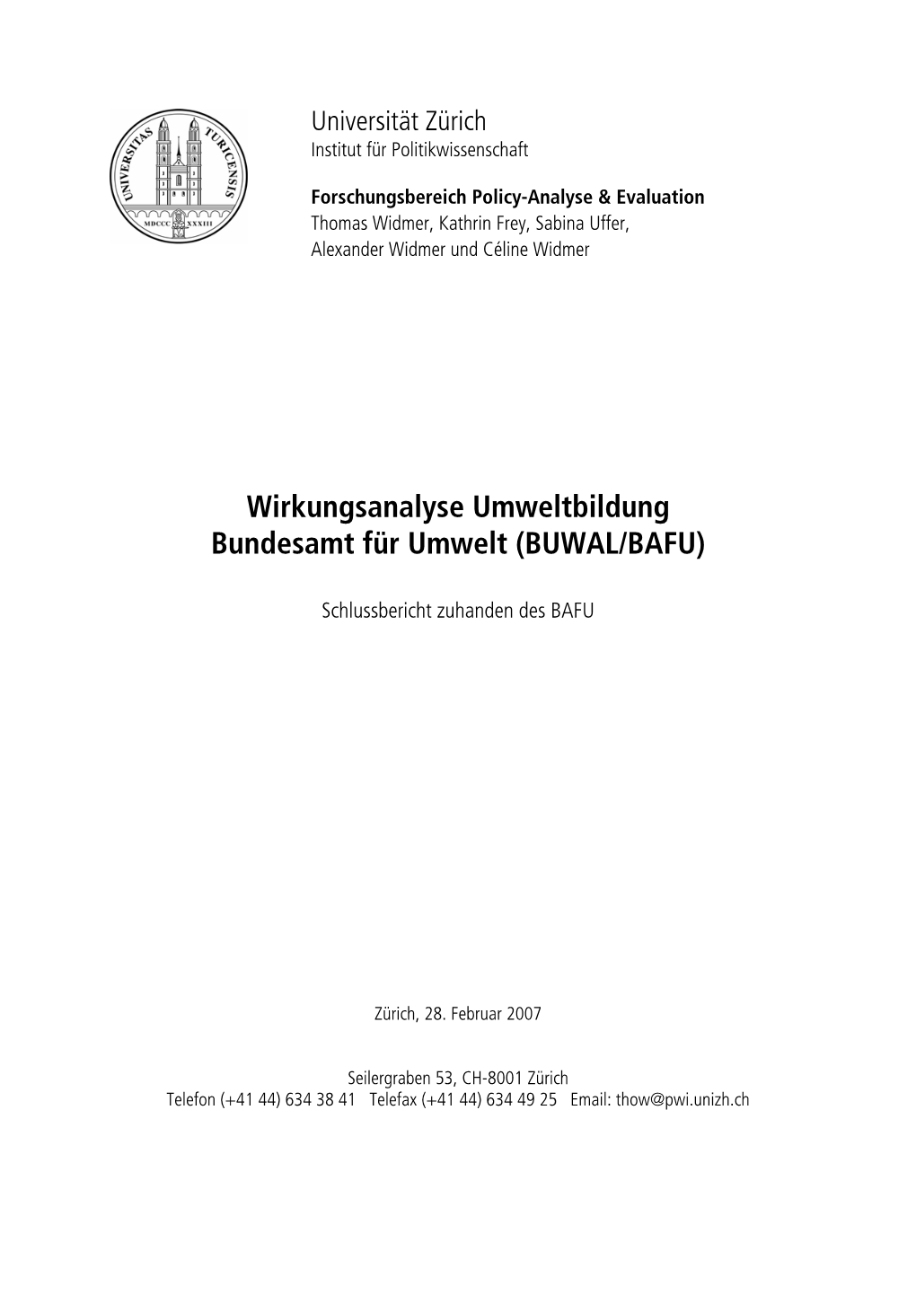 Wirkungsanalyse Umweltbildung Bundesamt Für Umwelt (BUWAL/BAFU)