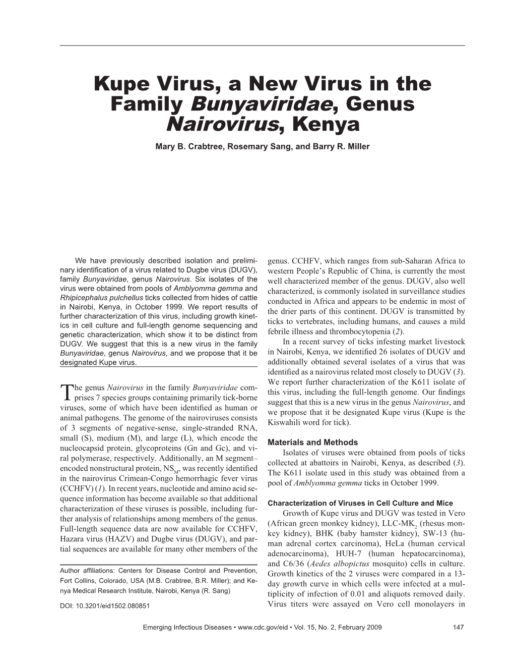 Family Bunyaviridae, Genus Nairovirus, Kenya Mary B