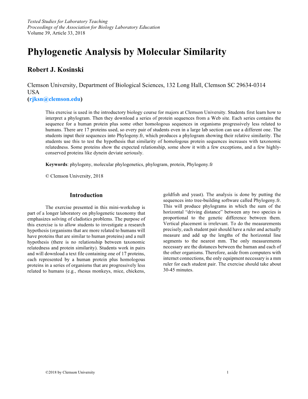 Phylogenetic Analysis by Molecular Similarity