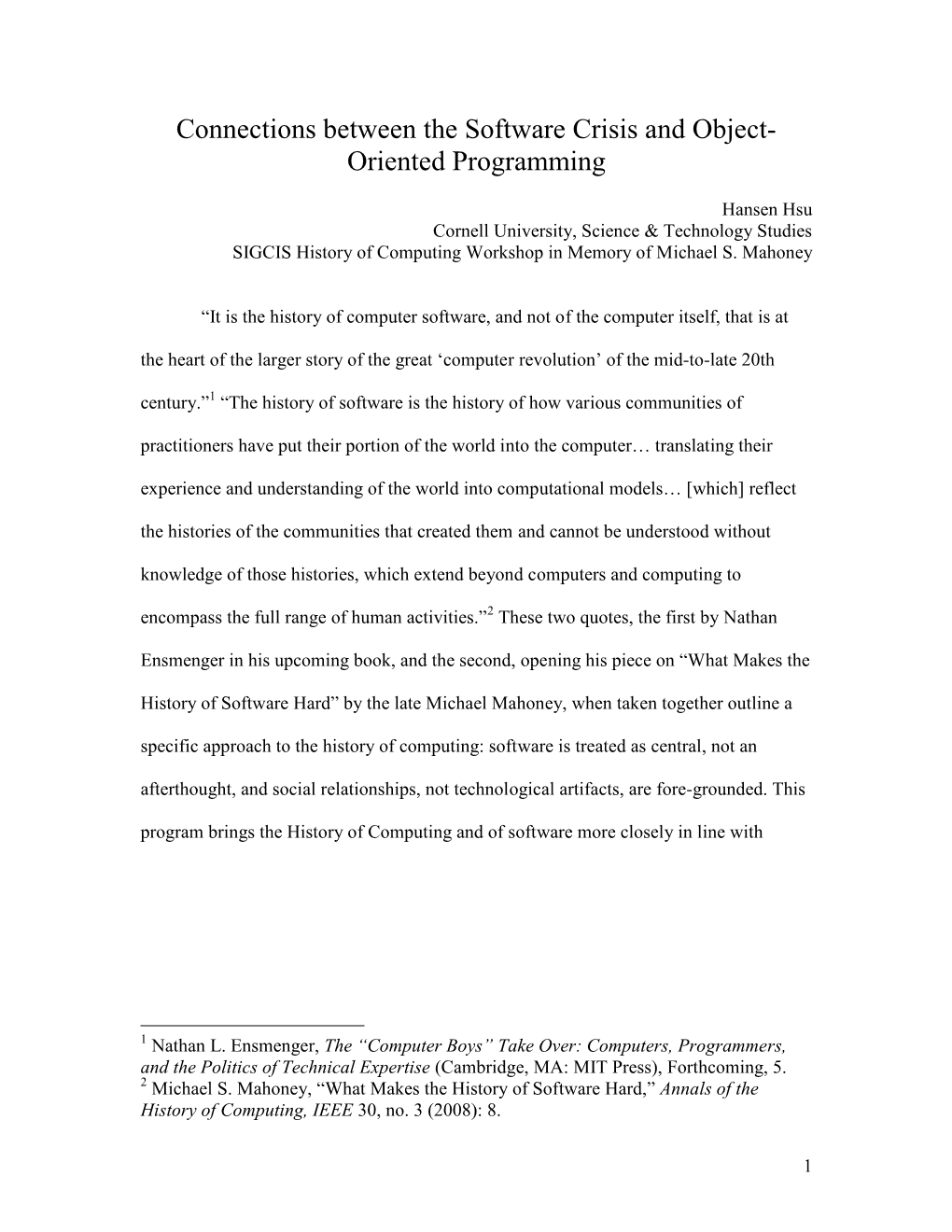 Connections Between the Software Crisis and Object- Oriented Programming