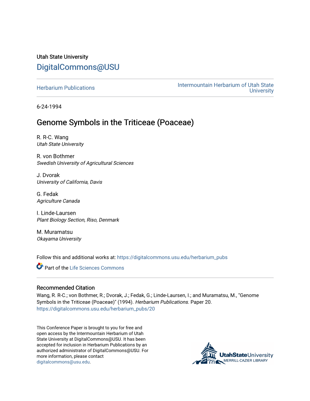 Genome Symbols in the Triticeae (Poaceae)