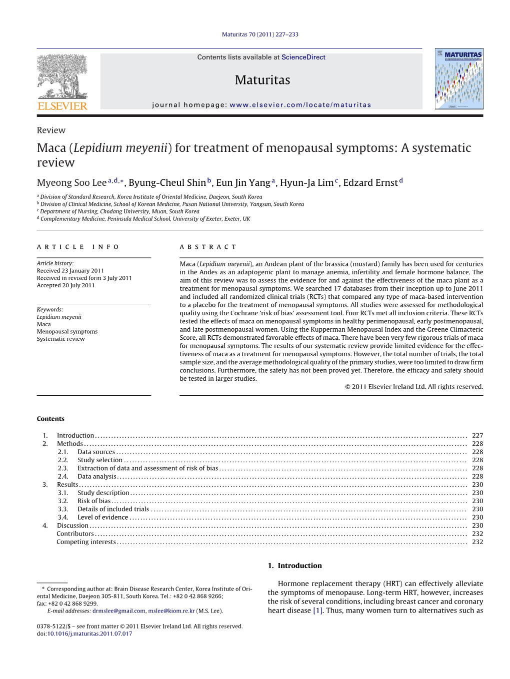 (Lepidium Meyenii) for Treatment of Menopausal Symptoms: a Systematic Review