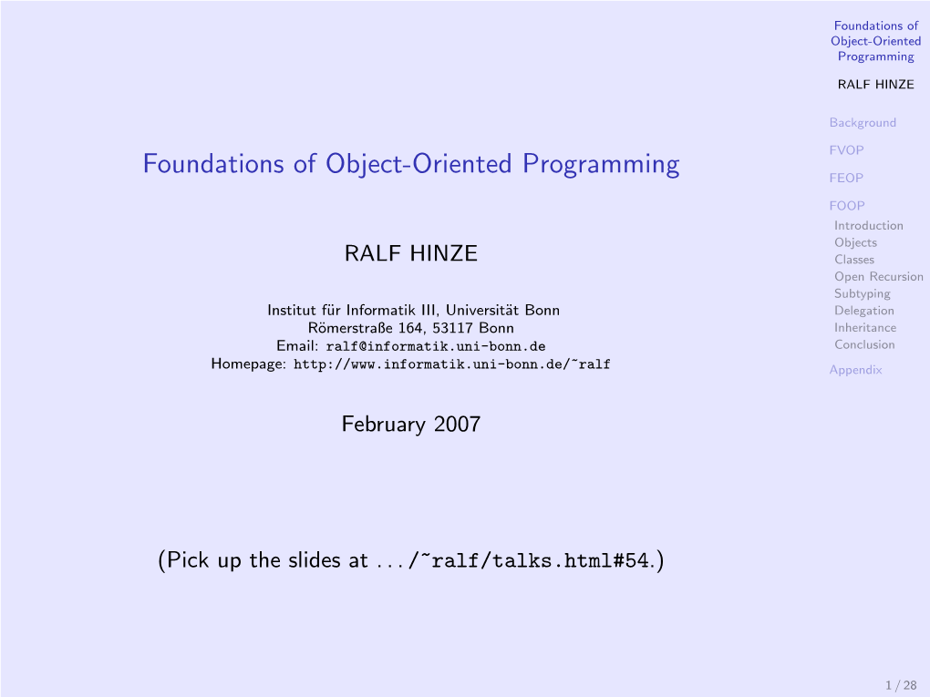 Foundations of Object-Oriented Programming