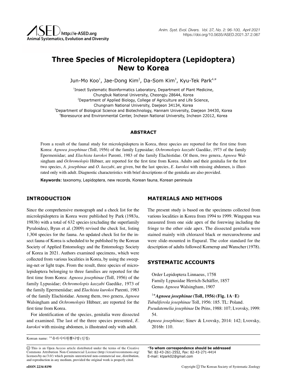 Three Species of Microlepidoptera (Lepidoptera) New to Korea