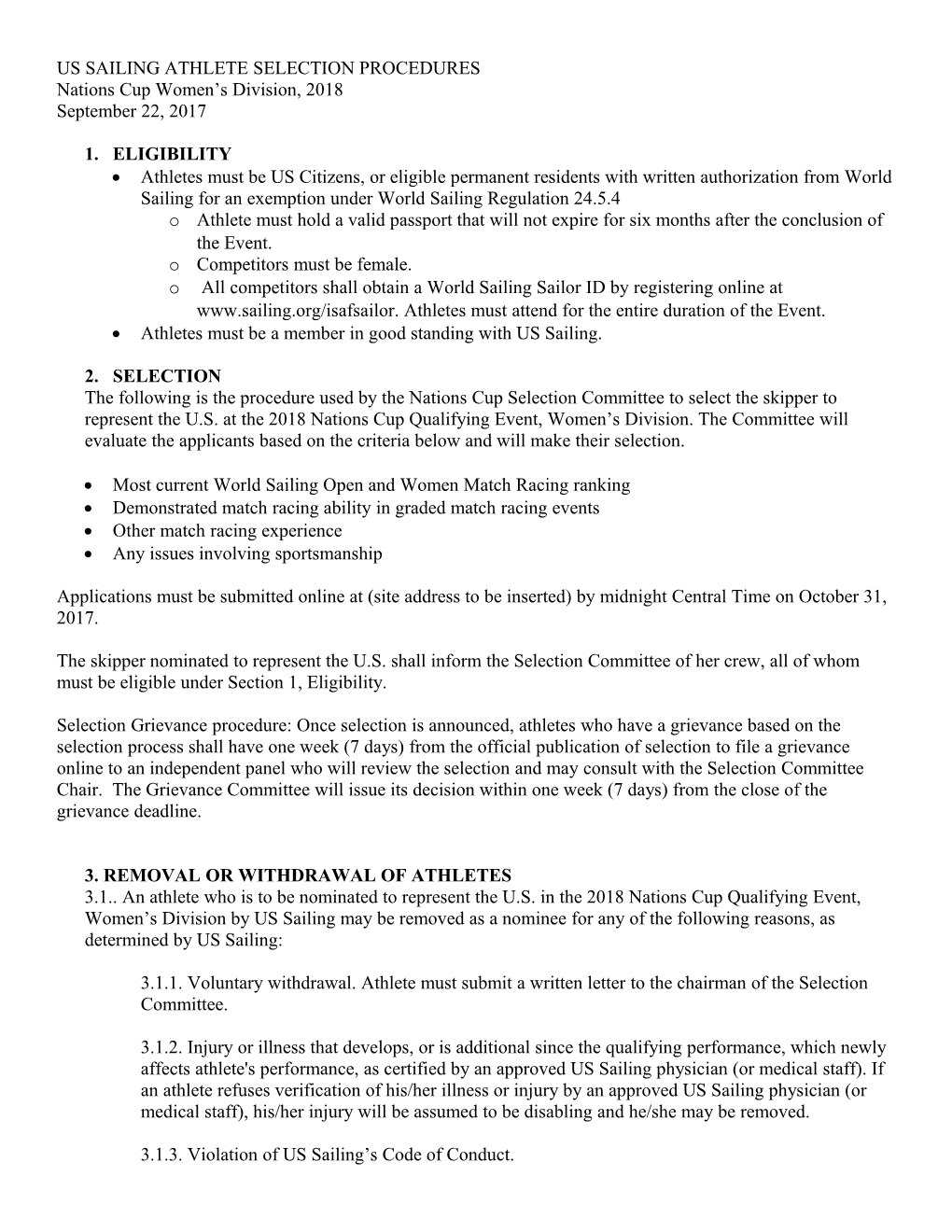 Us Sailing Athlete Selection Procedures