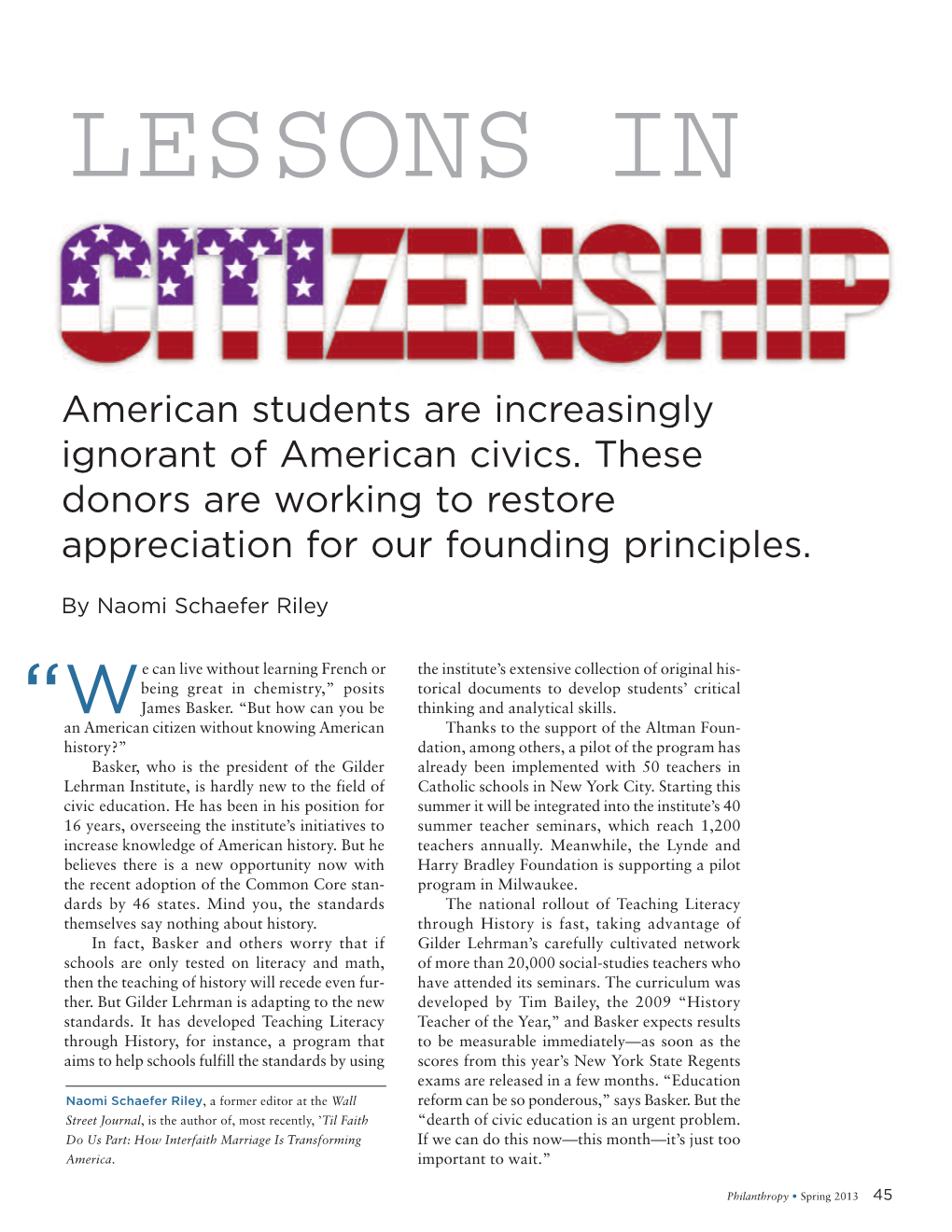 American Students Are Increasingly Ignorant of American Civics. These Donors Are Working to Restore Appreciation for Our Founding Principles