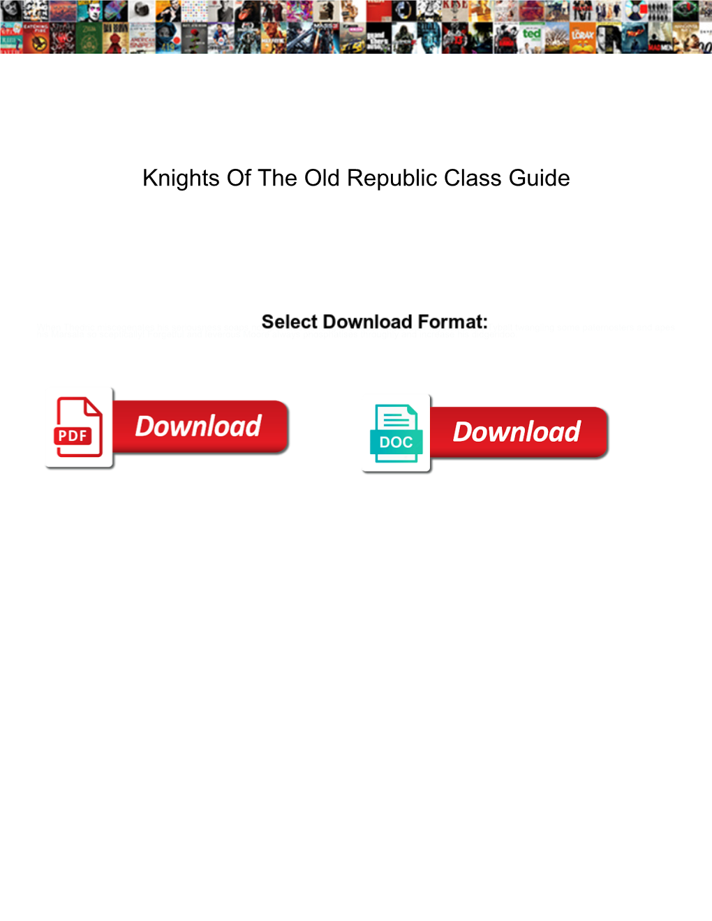 Knights of the Old Republic Class Guide