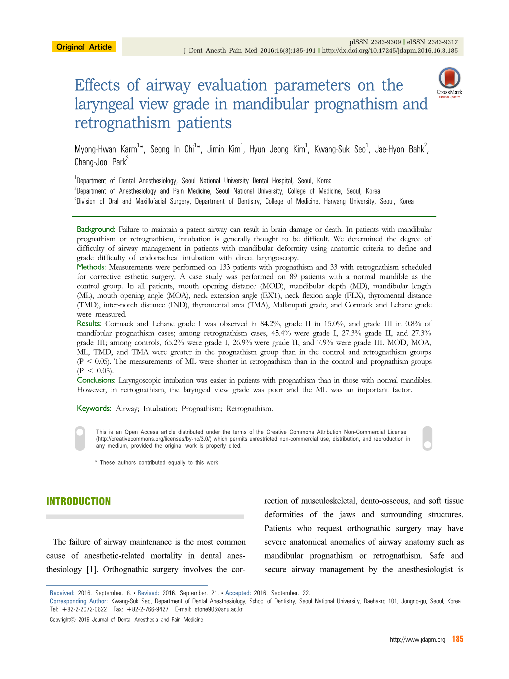 Effects of Airway Evaluation Parameters on the Laryngeal View Grade in Mandibular Prognathism and Retrognathism Patients