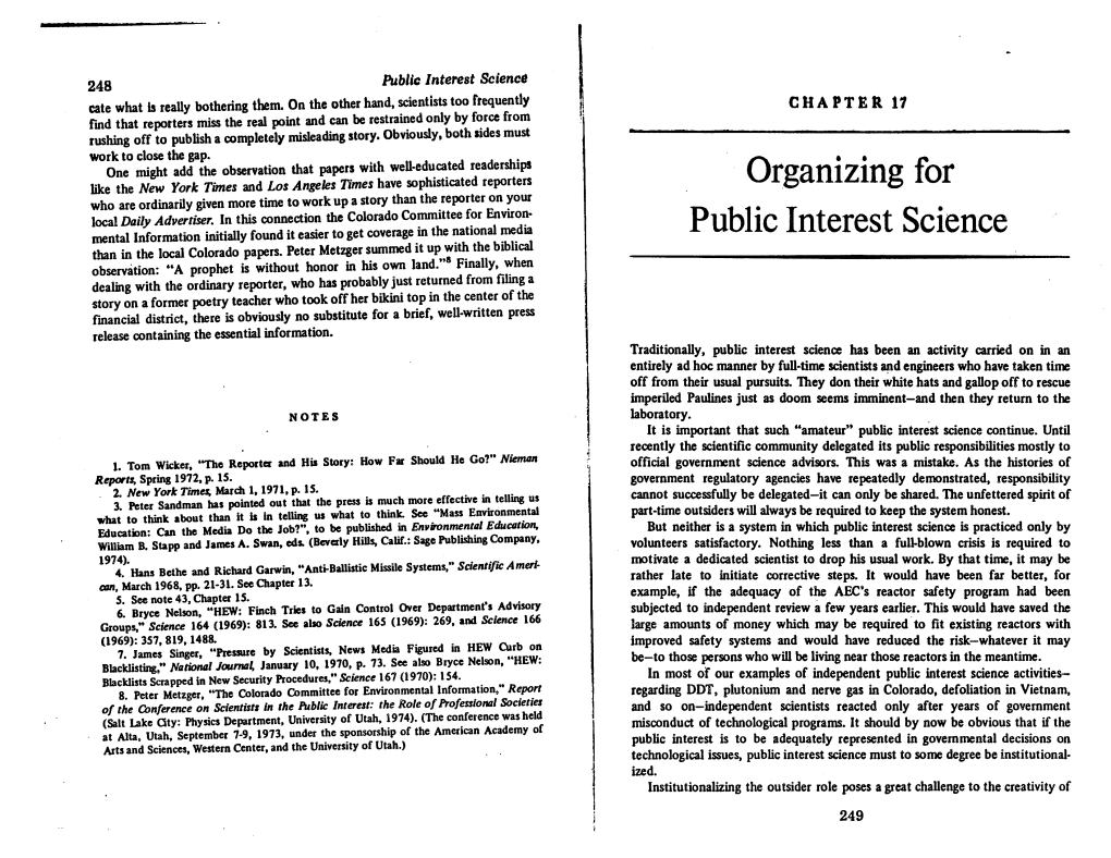 Organizing for Public Interest Science 251 250 Scientists and the Scientific Community