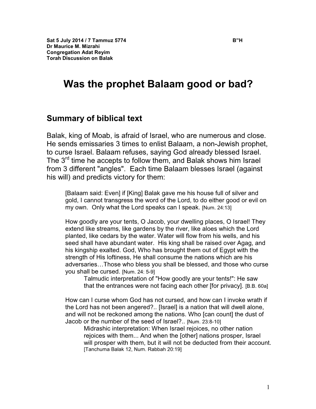 Was the Prophet Balaam Good Or Bad?