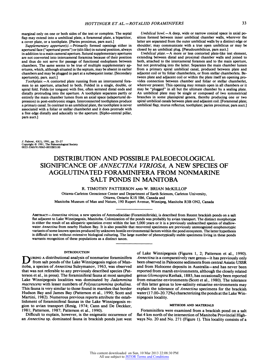 Distribution and Possible Paleoecological Significance Of