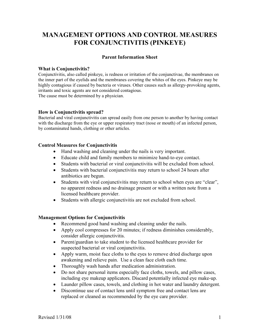 Management Options And Control Measures For Conjunctivitis (Pinkeye)