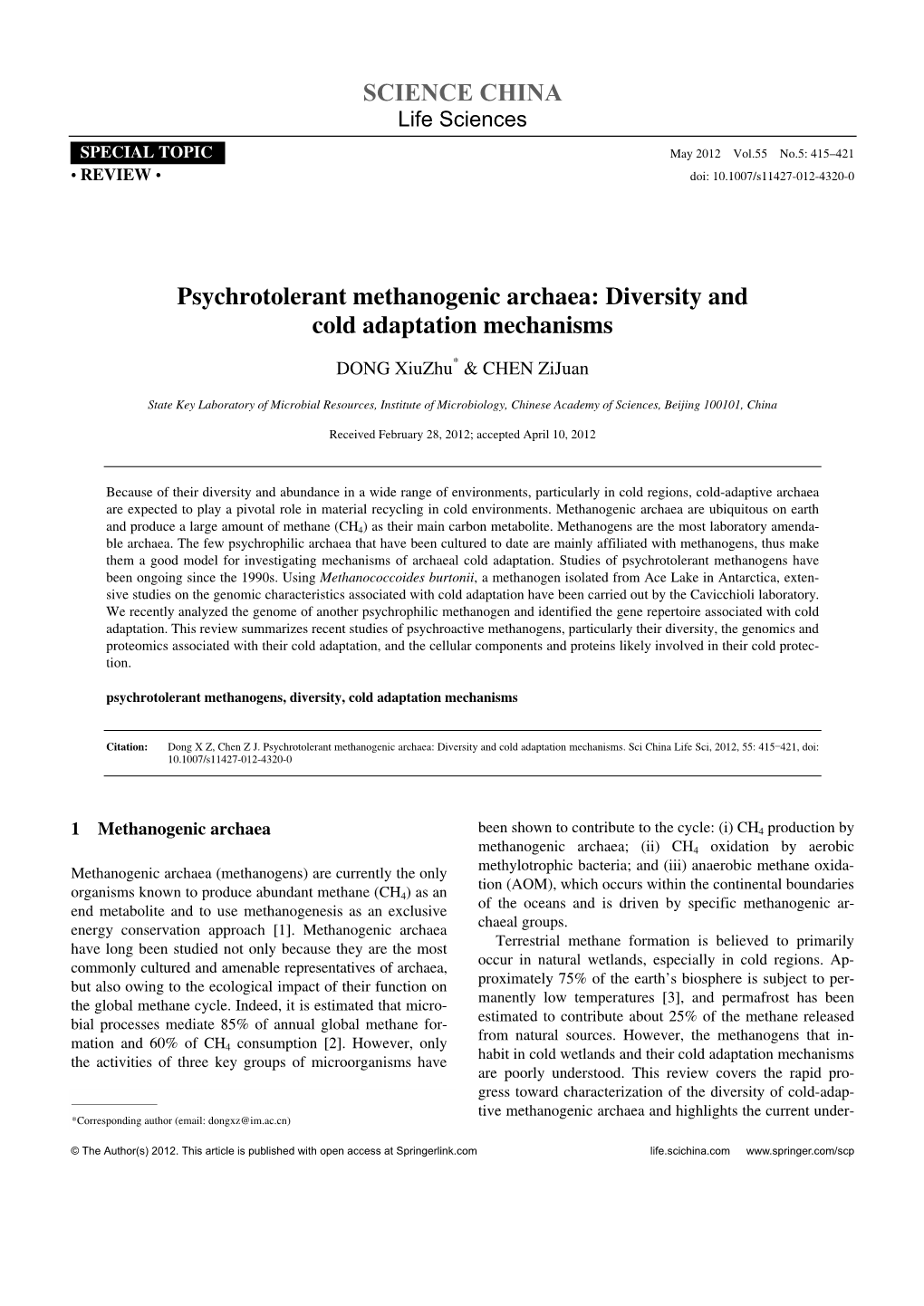 SCIENCE CHINA Psychrotolerant Methanogenic Archaea: Diversity