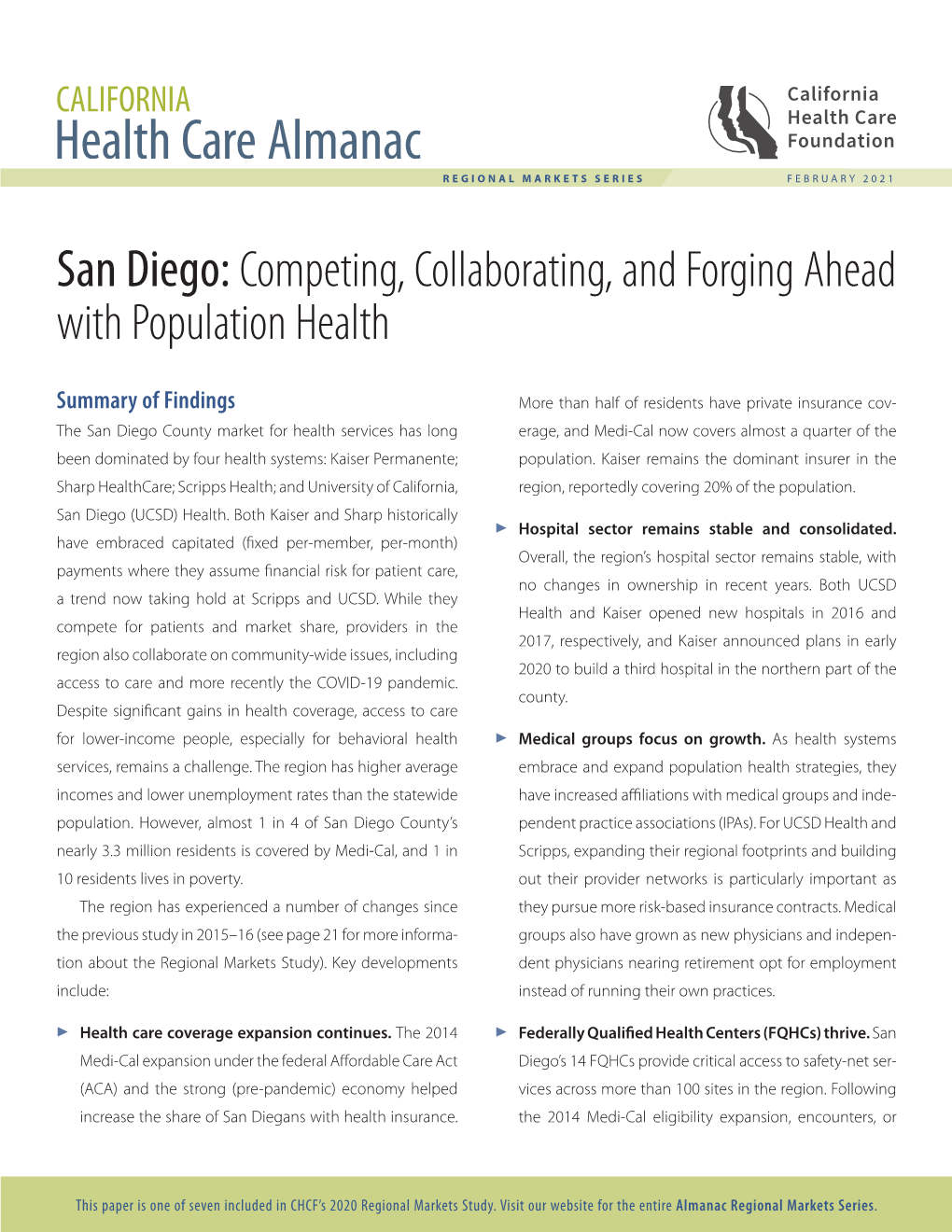 San Diego: Competing, Collaborating, and Forging Ahead with Population Health, 2020