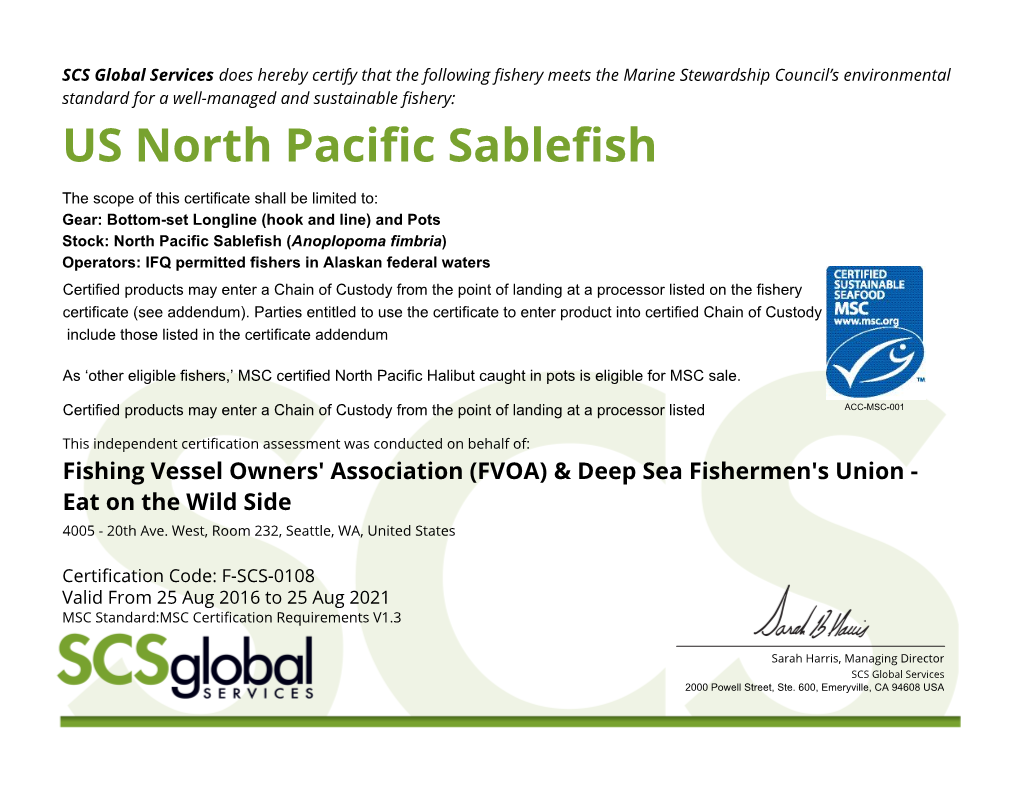 US North Pacific Sablefish