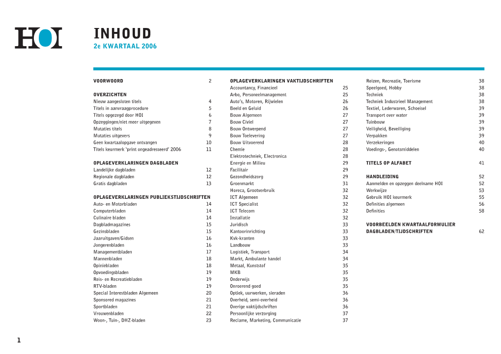 INHOUD 2E KWARTAAL 2006