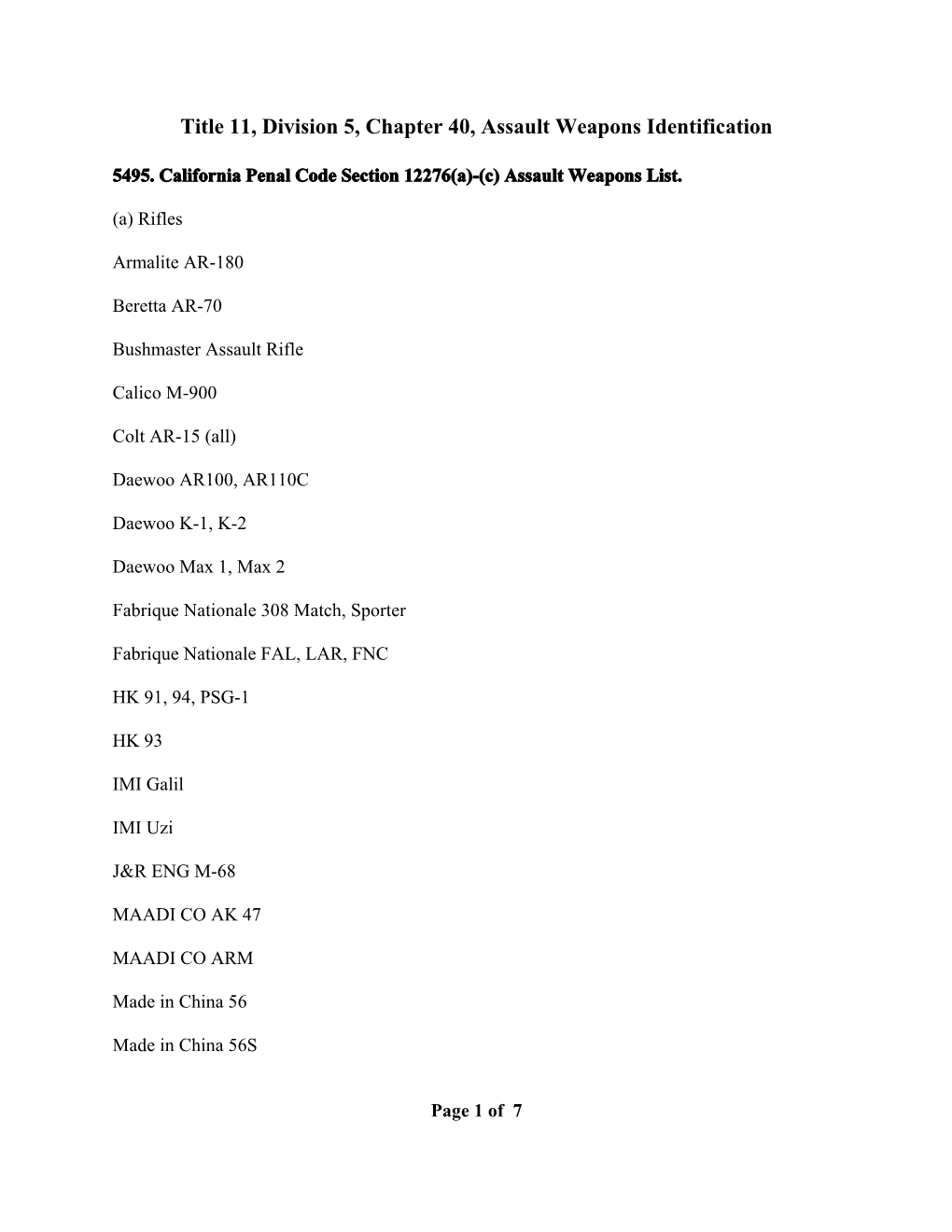 Chapter 40, Assault Weapons Identification