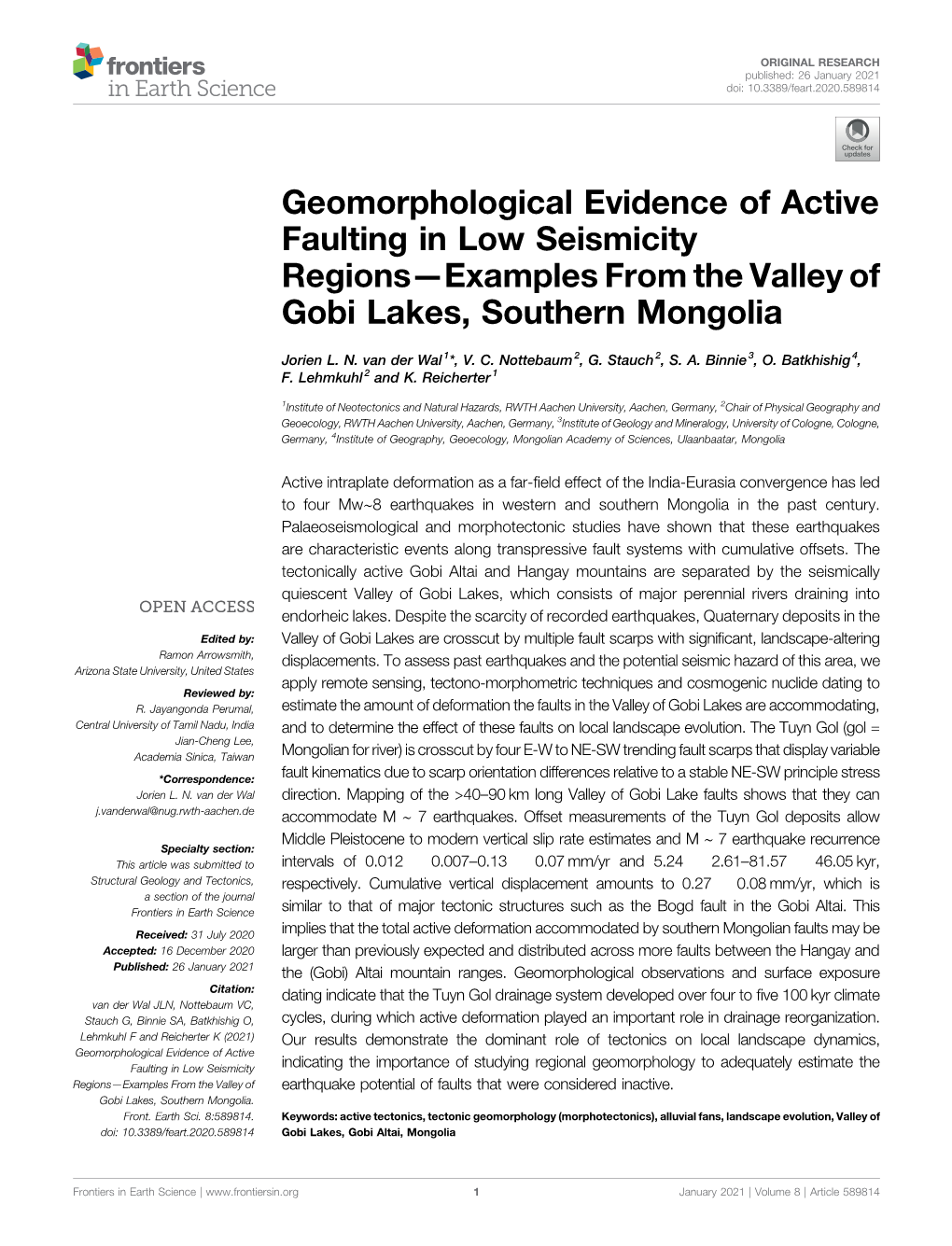 Geomorphological Evidence of Active Faulting in Low Seismicity Regions—Examples from the Valley of Gobi Lakes, Southern Mongolia