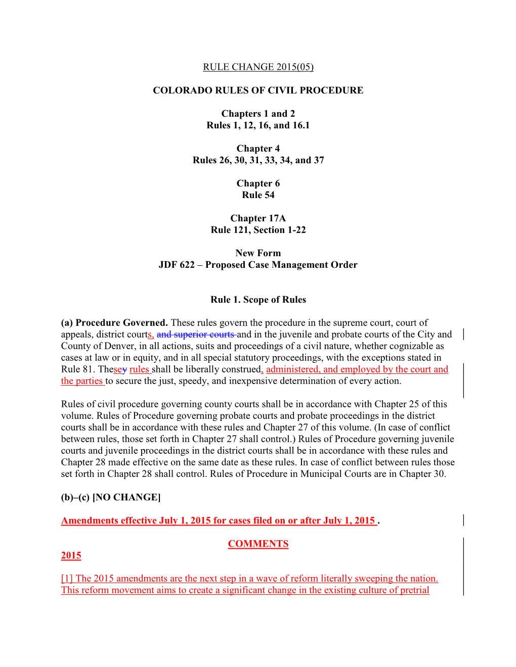 COLORADO RULES of CIVIL PROCEDURE Chapters 1 and 2