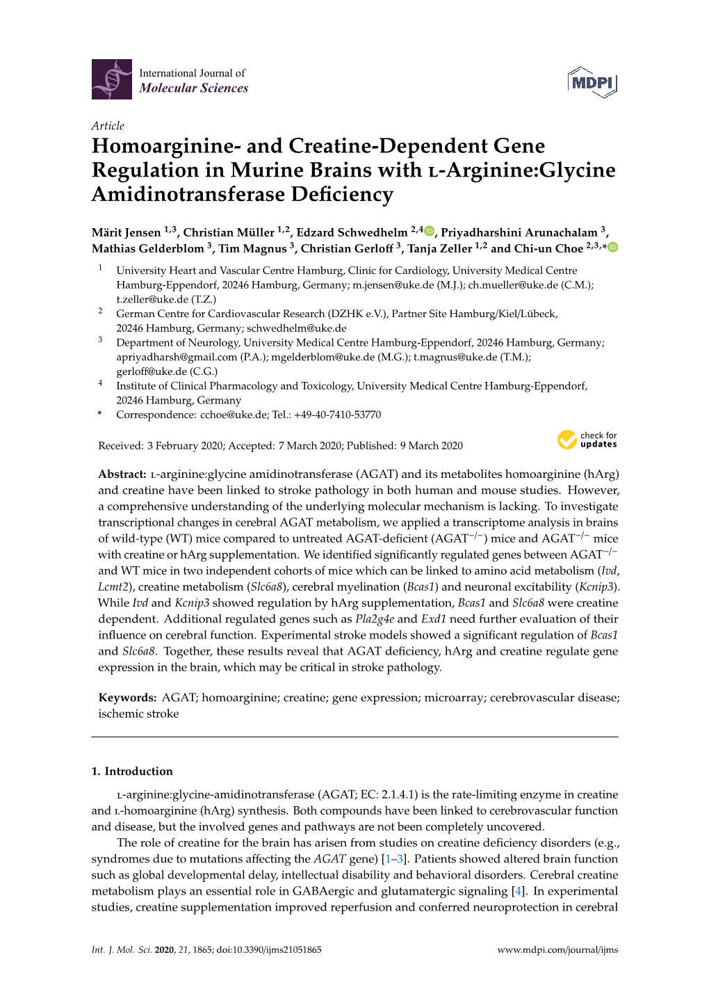 Homoarginine- and Creatine-Dependent Gene Regulation in Murine Brains with L-Arginine:Glycine Amidinotransferase Deﬁciency